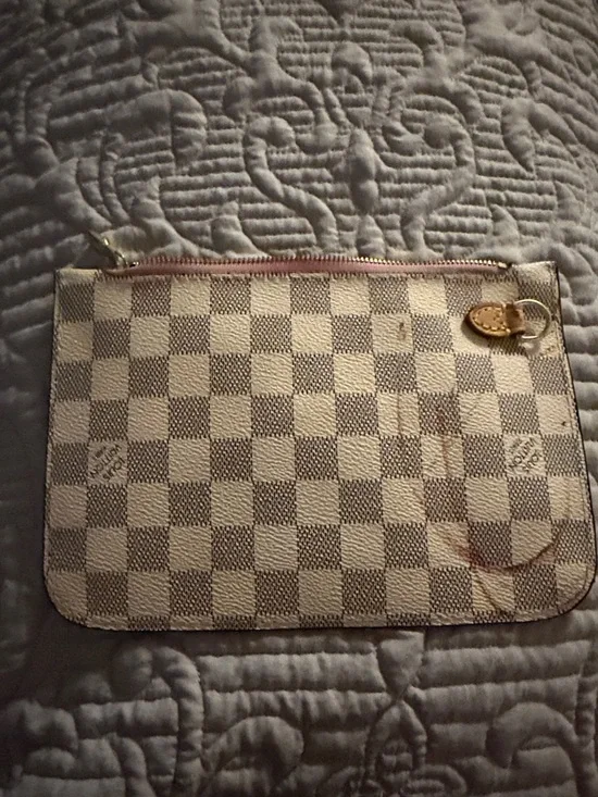 Checkerboard Zip Pouch in Beige and Brown - Picture 2 of 5